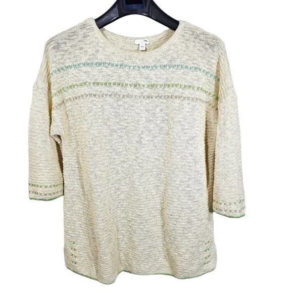 J. Jill Sweaters - J. JILL Women's 3/4 Sleeve Round Neck Boxy Knit Sweater Top Shirt BEIGE Size M